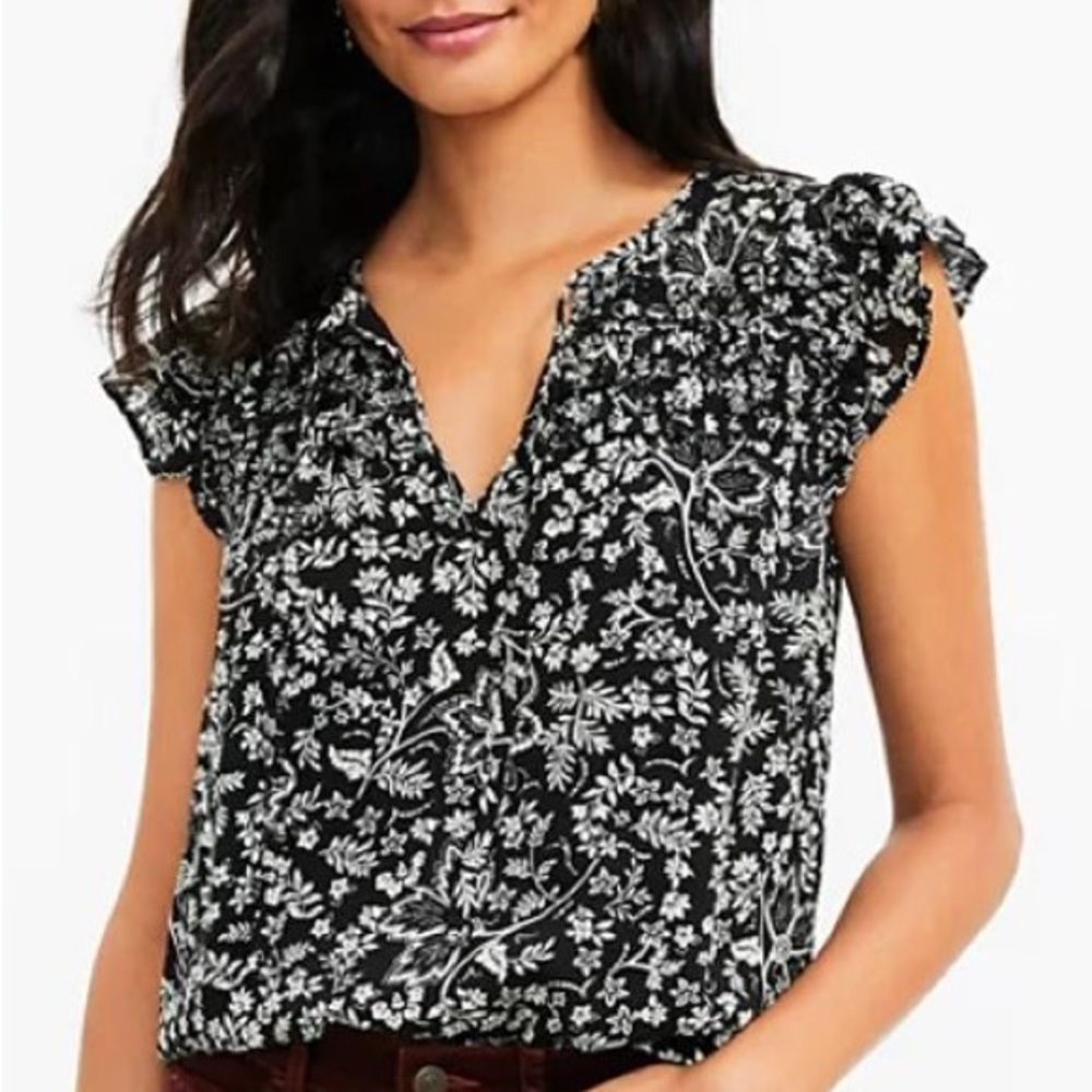 NWT LOFT Floral Ruffle Tie Neck Size M